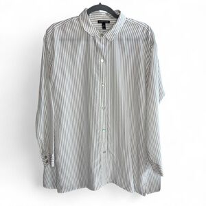Eileen Fisher Women’s Silk Gray Striped Button Down Shirt Sz XS Minimalist